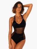 Sexy Hollow-out Mesh Patchwork One-Piece Swimsuit