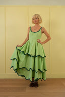 Elegant Color Trim Tiered Ruffle Sleeveless Maxi Dress