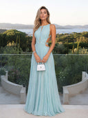 Elegant Hollow Back Sleeveless Pleated Maxi Dress