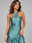 Elegant Halter Top & Drop Waist Maxi Skirt Two Piece Set