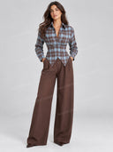 Plaid Waist Shaping Shirt Wide Leg Pants Two Piece Set