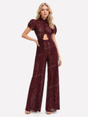 Lace Long-sleeved Top And Wide-leg Pants Set（Headscarf Not Included）