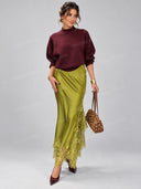 Casual Sweater & Lace Trim Asymmetric Maxi Skirt Two Piece Set