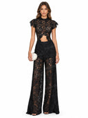 Lace Long-sleeved Top And Wide-leg Pants Set（Headscarf Not Included）