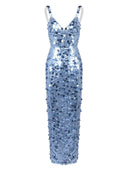 Elegant Sequin V-Neck Strappy Maxi Dress