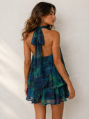 Boho Printed Halter Neck Bubble Mini Dress