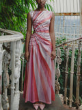 Sequin Diagonal Stripe Cut-Out Waist Maxi Dress