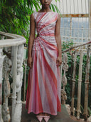 Sequin Diagonal Stripe Cut-Out Waist Maxi Dress