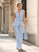 Minimalist Sleeveless Blazer & Wide-Leg Pants Two-Piece Set