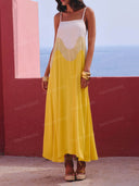 Elegant Color Block Square Neck Maxi Dress