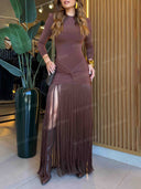 Elegant Ruched Twist Fringe Maxi Dress