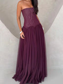Elegant Strapless Corset Pleated Chiffon Maxi Dress