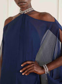 Elegant Halter Cape Chiffon Maxi Dress