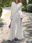 Elegant Ruffle Trim Long Sleeve Maxi Dress