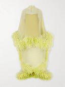 Elegant Feather Trim Sheer Chiffon High-Low Mini Dress
