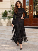 Elegant Long Sleeve Top & Fringe Pants Two-Piece Set
