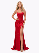Elegant Satin Waist-Cinched Mermaid Evening Maxi Dress