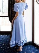 Elegant Puff Sleeve Ruffle Hem Maxi Dress