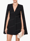 Chic Black V-Neck Cape Sleeve Double-Breasted Blazer Mini Dress