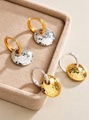Two Tone Hammered Disc Hoop Earrings