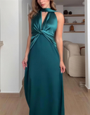 Elegant Halter Twist Front Satin Maxi Dress
