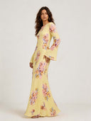 Elegant Floral Print Satin Maxi Dress