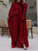 Elegant Satin Batwing Sleeve Top Two-Piece Set