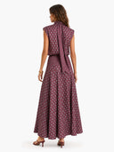 Retro Print Scarf Neck Top & Flowing Maxi Skirt Two-Piece Set