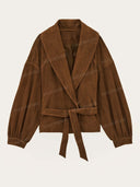 Suede Belted Jacket & Cargo Pants Two Piece Set
