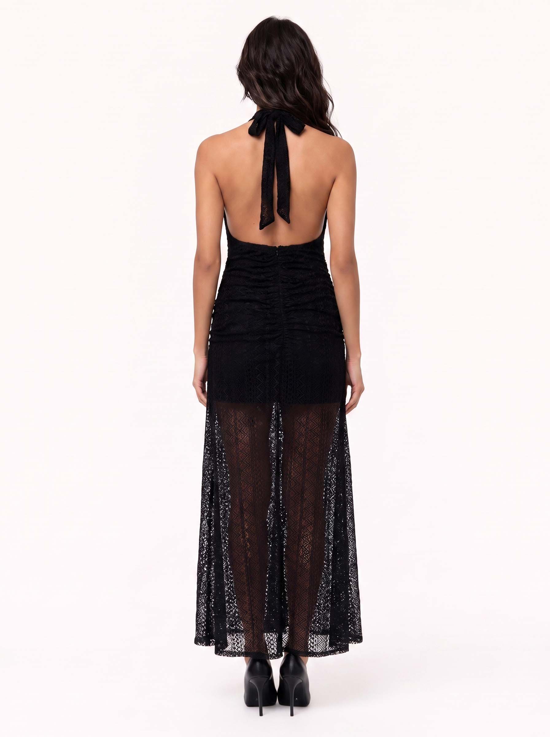 Elegant Deep V-Neck Cutout Lace Maxi Dress