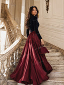 Elegant Velvet Satin Color-blocked Maxi Dress