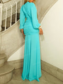 Elegant Ruched Wrap High Slit Maxi Dress