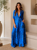 Boho Print Deep V-Neck Top & Wide Leg Pants Two-Piece Set