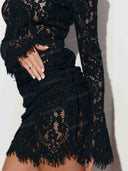 Elegant High Neck Lace Ruched Mini Dress