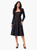 Elegant Piping Square-Neck Belted Midi Dress
