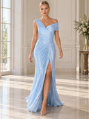 Elegant Draped Ruched High Slit Party Maxi Dress