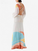 Open Back Colorblock Plunge Maxi Dress