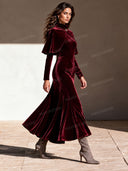 Elegant Velvet Cape Sleeve Mermaid Midi Dress