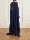 Elegant Halter Cape Chiffon Maxi Dress