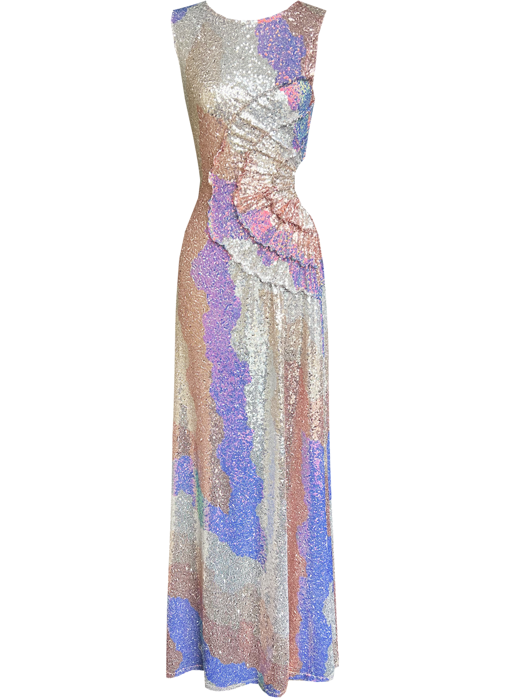 Pastel Sequin Sleeveless Cut-Out Maxi Dress