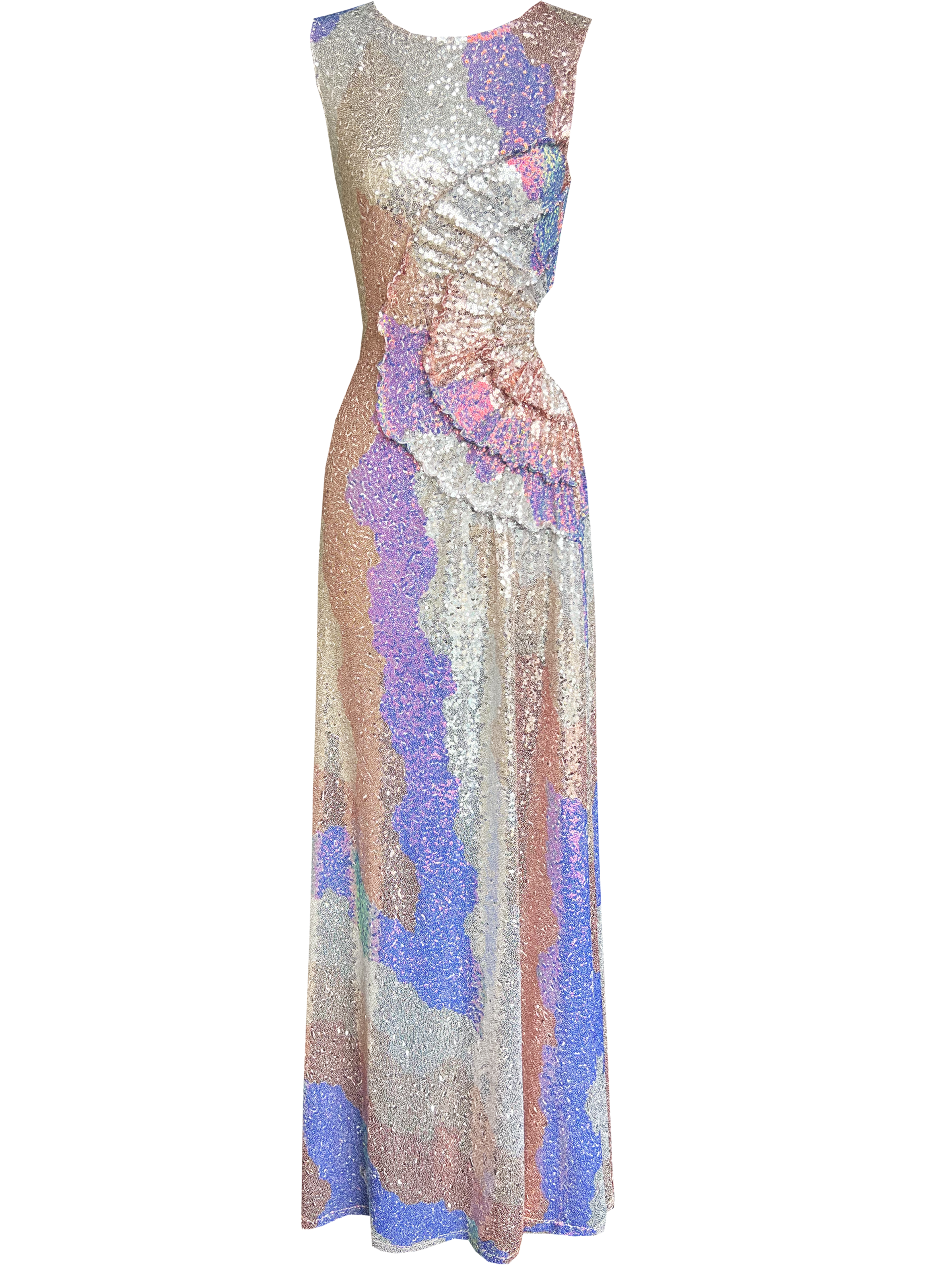 Pastel Sequin Sleeveless Cut-Out Maxi Dress