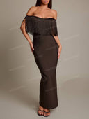 Elegant Off Shoulder Fringe Bodycon Maxi Dress