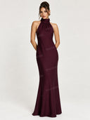 Elegant Halter Neck Rose Detail Maxi Dress