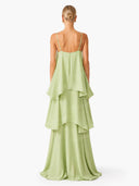 Elegant Three-layer Ruffle Sling Maxi Dress