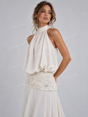 Halter Neck Lace Waist Maxi Dress