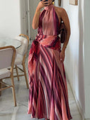 Elegant Striped Top & Wrap High-Waist Skirt Suit