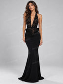 Lace Halter Bodysuit & Mermaid Maxi Skirt Two Piece Set