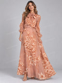 Elegant Floral Print High Neck Long Sleeve Maxi Dress
