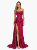 Glamorous Strapless Sequin High Slit Maxi Dress