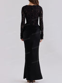 Elegant Lace Long Sleeve Ruched Waist Maxi Dress